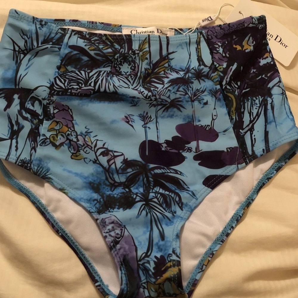 Dior bikini swim bottoms shorts Light Blue Tropical Print vintage m s
